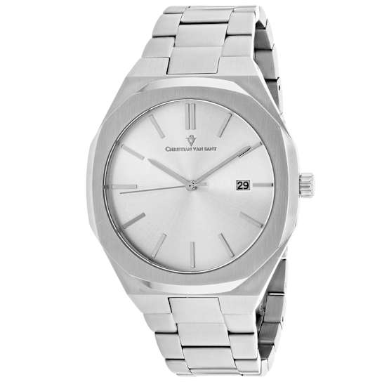 Christian Van Sant Men's 42mm Octavius Slim White Dial, Stainless Steel Watch