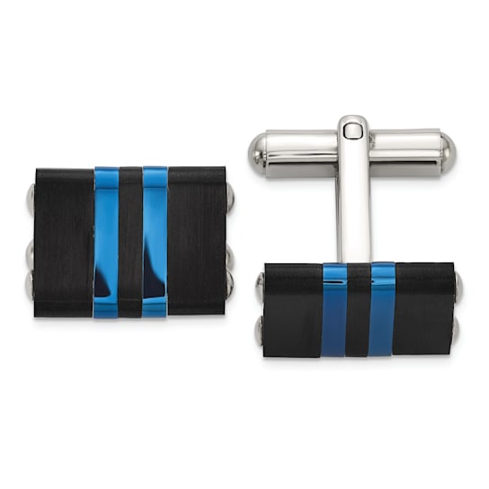 Stainless Steel Brushed and Polished Black/Blue IP-plated Cuff Links