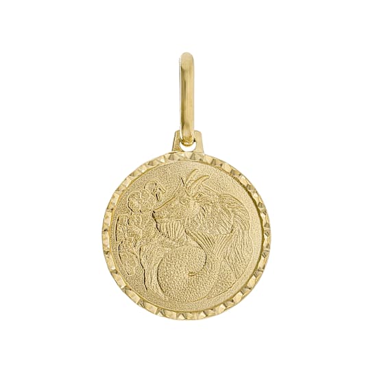 Capricorn Zodiac Medallion Pendant In Solid 14K Yellow Gold