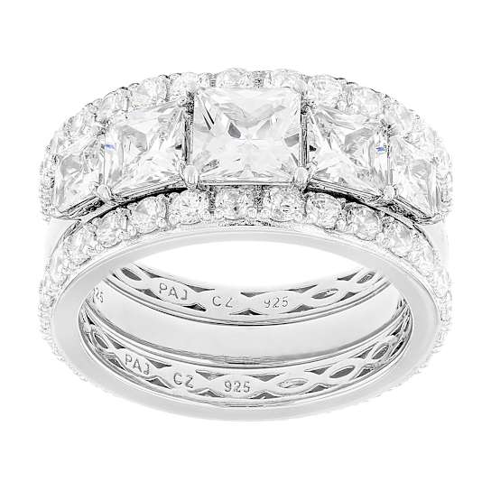 CZ Statement Ring Set in Rhodium Over Sterling Silver