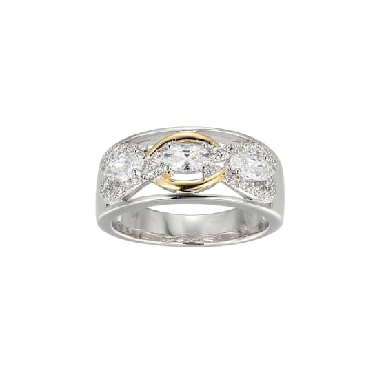 CZ Three-Stone Band Ring In Platinum And 18K Gold Over Sterling Silver 1.26ctw