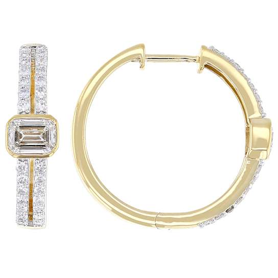 Lab-Grown Diamond Emerald-Cut Hoop Earring In 14K Gold Over Sterling Silver