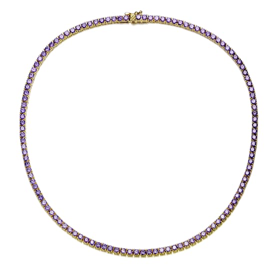 Amethyst Color CZ Tennis Necklace In 14K Gold Over Sterling Silver