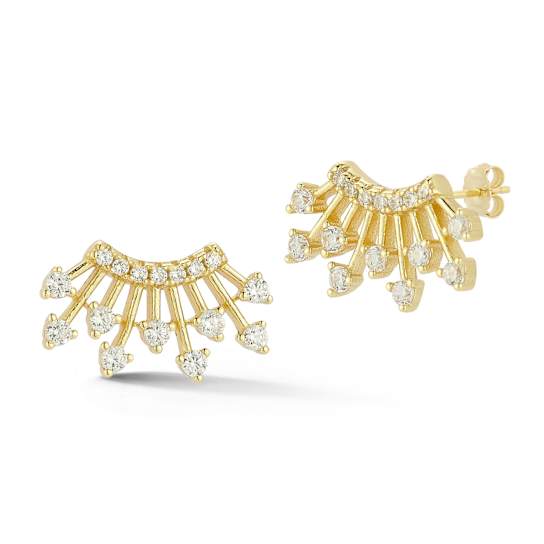 Rachel Zoe CZ Fan Stud Earrings in 14K Gold Over Sterling Silver