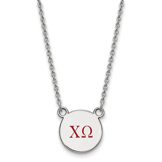 Rhodium Over Sterling Silver LogoArt Chi Omega Small Enamel Pendant Necklace