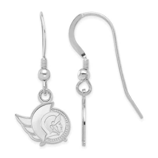 Rhodium Over Sterling Silver NHL Ottawa Senators LogoArt Dangle Earrings