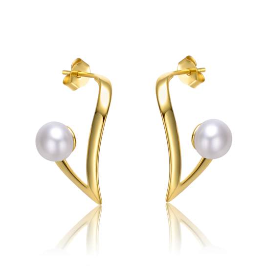 Freshwater Pearl Open Geometric Drop Earrings In 14K Gold Over Sterling Silver
