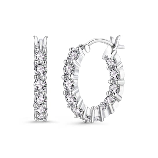CZ Inside-Out Hoop Earrings In Sterling Silver