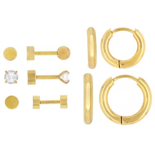Stud And Hoop Set Of 5 Earrings In Gold-Tone