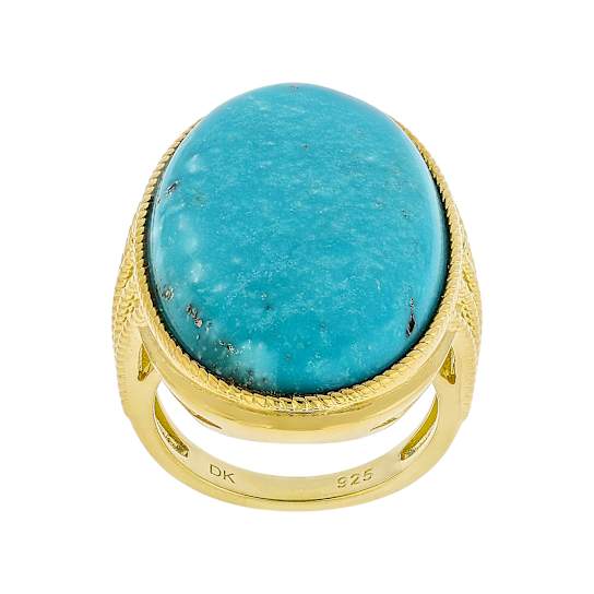 Turquoise Cabochon Cocktail Ring In 18K Gold Over Sterling Silver 28x18mm