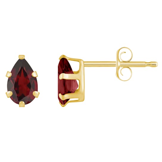 6x4mm Pear Shape Garnet 10k Yellow Gold Stud Earrings