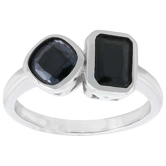 Black Spinel Toi et Moi Ring In Rhodium Over Brass 2.22ctw