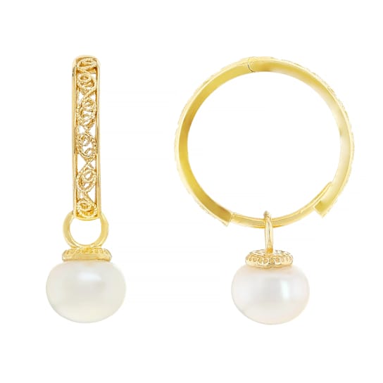 Pearl Hoop Earrings In 18K Gold Over Sterling Silver
