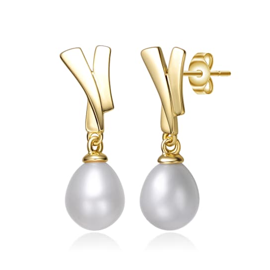 Freshwater Pearl Push Back Drop Earrings In 14K Gold Over Sterling Silver