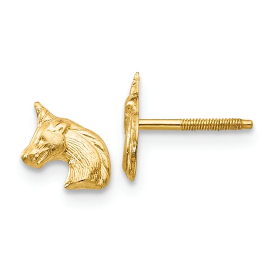 14K Yellow Gold Unicorn Post Earrings