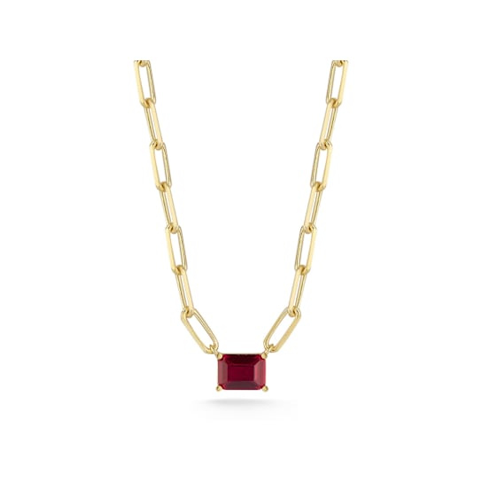 Sterling Statements 14K Yellow Gold Over Sterling Silver Red CZ Necklace
with Paperclip Chain