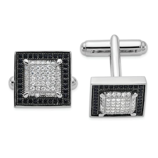 Rhodium Over Sterling Silver Brilliant Embers Cubic Zirconia Cuff Links