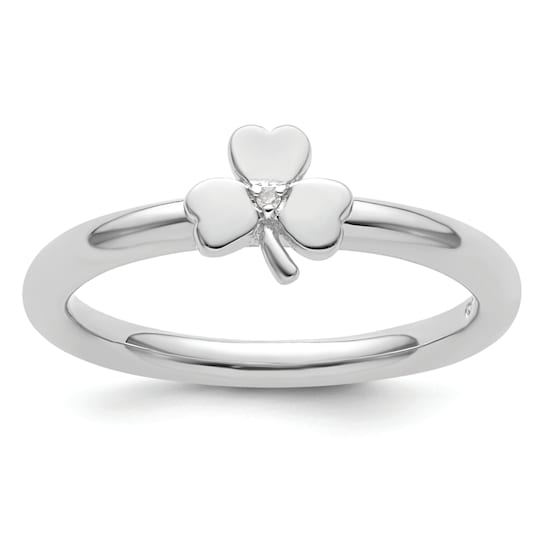 Rhodium Over Sterling Silver Stackable Expressions Diamond Clover Ring 0.005ctw