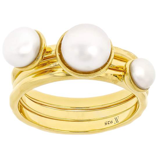 Cultured Freshwater Pearl Set of 3 Rings in 18k Gold Over Silver