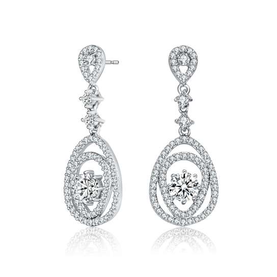 CZ Double Pear Drop Earrings In Sterling Silver