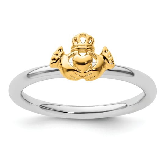 Sterling Silver Stackable Expressions Yellow-plated Claddagh Ring
