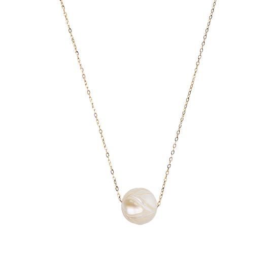 White Carved Freshwater Pearl Necklace In 14K Rose Gold