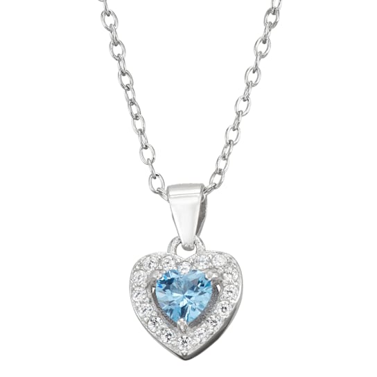 Blue Spinel And White Cubic Zirconia Rhodium Over Silver Children's
Heart Pendant With Chain 0.49ctw