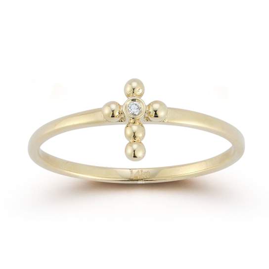 Bellissima Gold 14K Yellow Gold Diamond Beaded Cross Ring