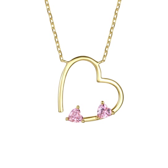 Morganite Color CZ Open Heart Pendant Necklace In 14K Gold Over Sterling Silver