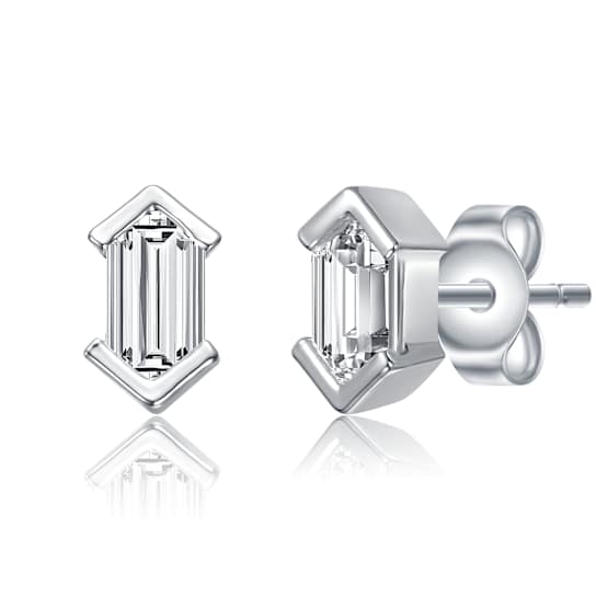 Baguette CZ Stud Earrings In Sterling Silver