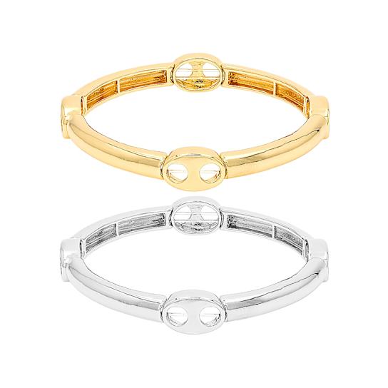 Mixed-Metal Mariner Station Stretch Bracelet Set Of 2