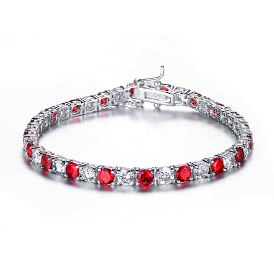 Ruby Color CZ Tennis Bracelet In Sterling Silver