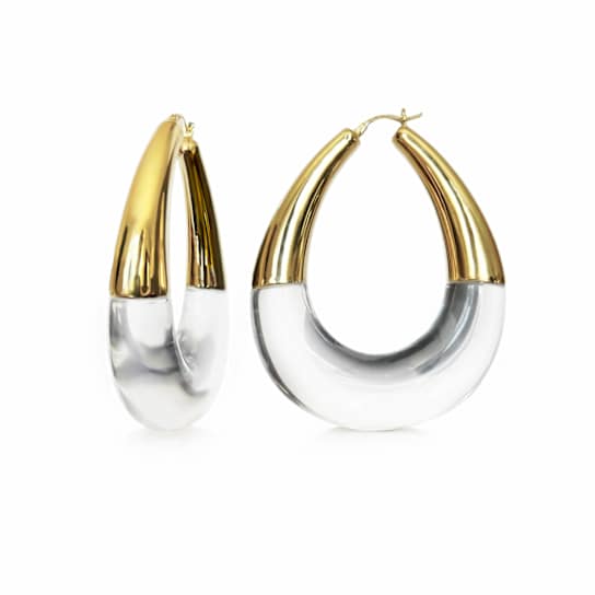 14K Yellow Gold Over Brass Acrylic XL Clear Chunky Bucket Hoop Earrings