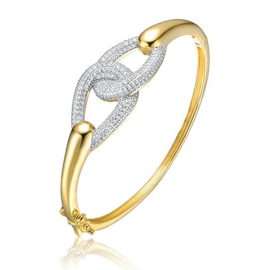 Entwined Double Raindrop CZ Bangle Bracelet In 14K Gold Over Sterling Silver