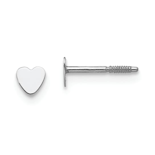 Rhodium Over 14k White Gold 4mm Tiny Heart Baby Stud Earrings