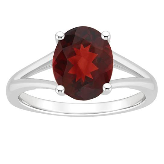 10x8mm Oval Garnet Rhodium Over Sterling Silver Ring