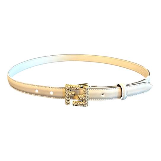 Fendi FF Studded Skinny Ivory Latte Belt Size 90
