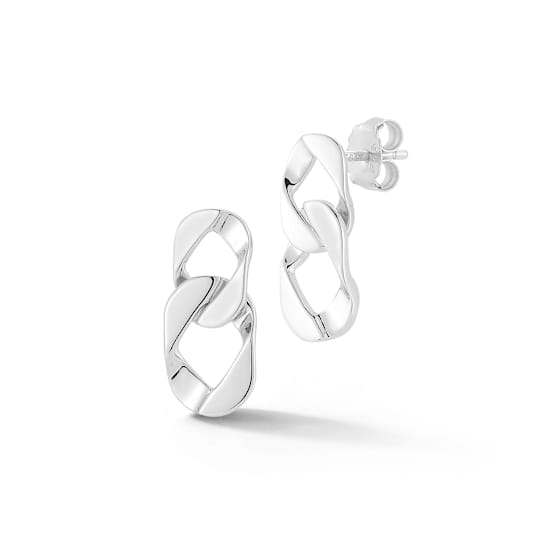 Rachel Zoe Double Curb Link Dangle Earrings in Rhodium Over Sterling Silver
