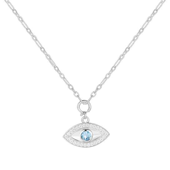 Blue Topaz And Moissanite Evil Eye Pendant Necklace In Sterling Silver
14 Inch