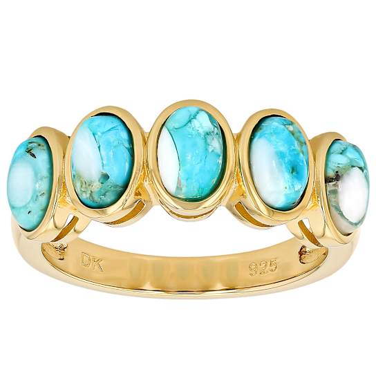Turquoise And Mother-Of-Pearl Five-Stone Band Ring In 18K Gold Over
Sterling Silver