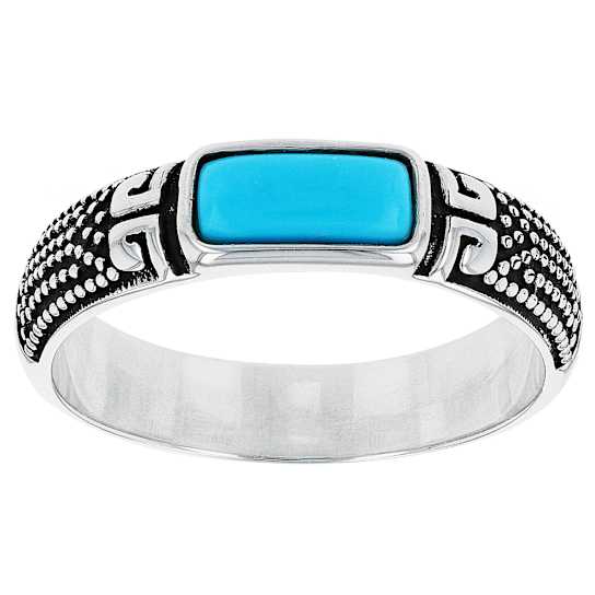 East-West Turquoise Band Ring In Oxidized Sterling Silver