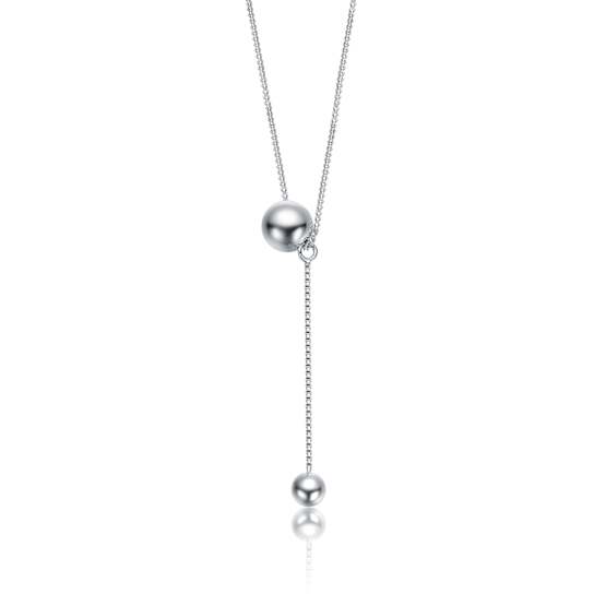 Minimalist Dual Sphere Drop Necklace In Rhodium Over Brass