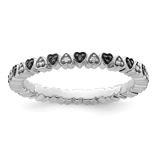 Sterling Silver Stackable Expressions Hearts Black and White Diamond
Ring 0.106ctw