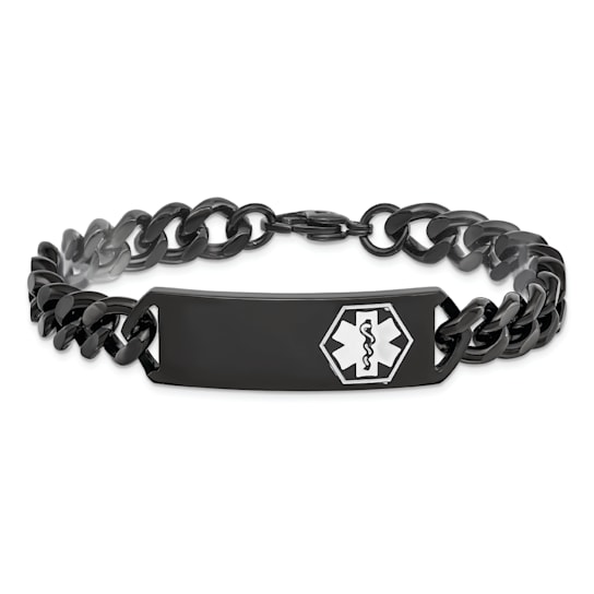 Stainless Steel Polished Black IP-plated with White Enamel 8-inch
Medical ID Bracelet