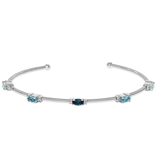 Multi-Blue Topaz And White Zircon Cuff Bracelet In Sterling Silver 1.33ctw