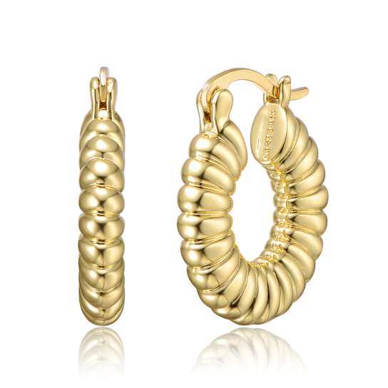 Ribbed Tubular Hoop Earrings In 14K Gold Over Brass