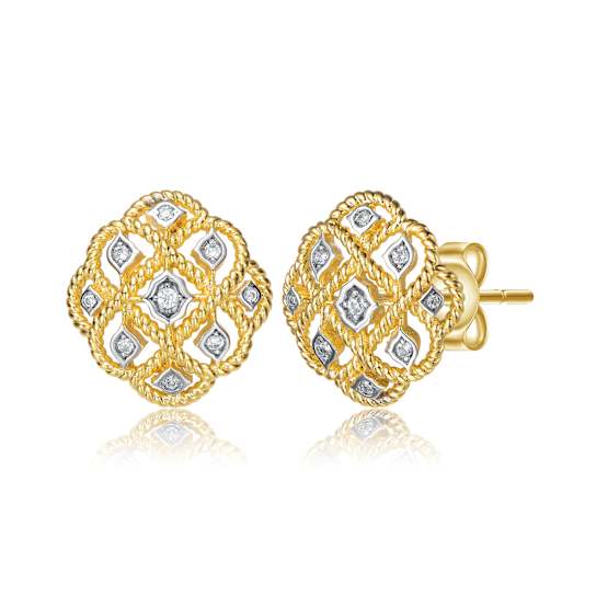 Two-Tone CZ Stud Earrings In 14K Gold Over Brass And Rhodium Over Brass