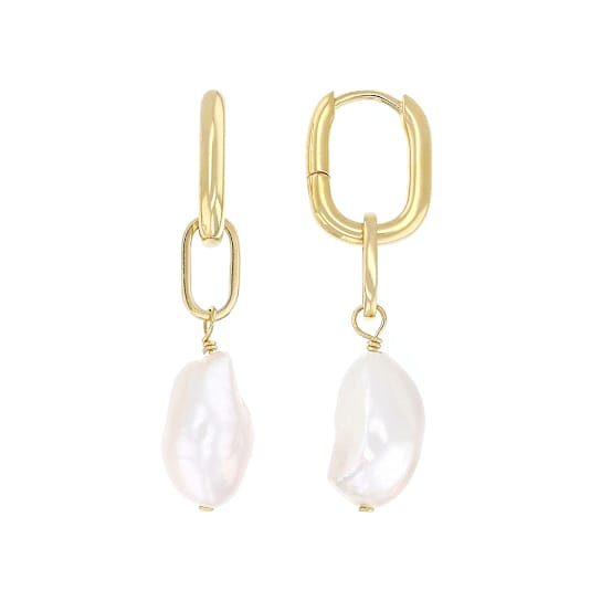 Freshwater Pearl Drop Earrings 11mm In 14K Gold Over Sterling Silver