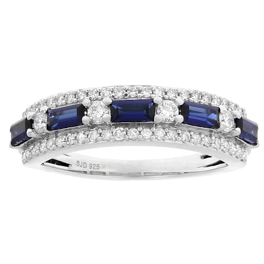 Lab-Created Baguette Sapphire And Lab-Grown Diamond Band Ring In
Sterling Silver