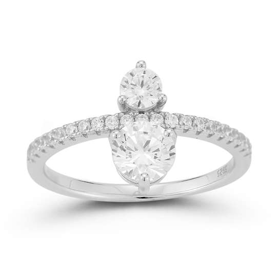 Rachel Zoe CZ Two-Stone Ring in Rhodium Over Sterling Silver